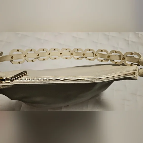 NWT Sam Edelman Bay Large Chainlink Hobo Pebble Leather Bag: Cream/Gold - Picture 13 of 15